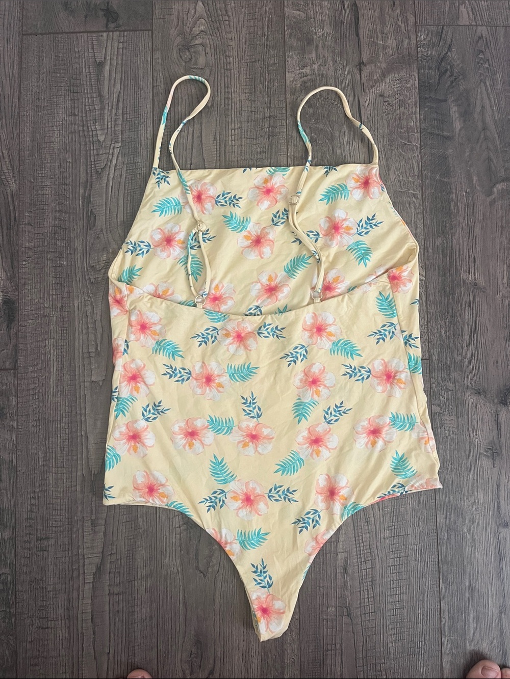 Women’s Floral One-Piece Swimsuit - Cream with Pink & Teal Floral Print - Picture 2 of 3